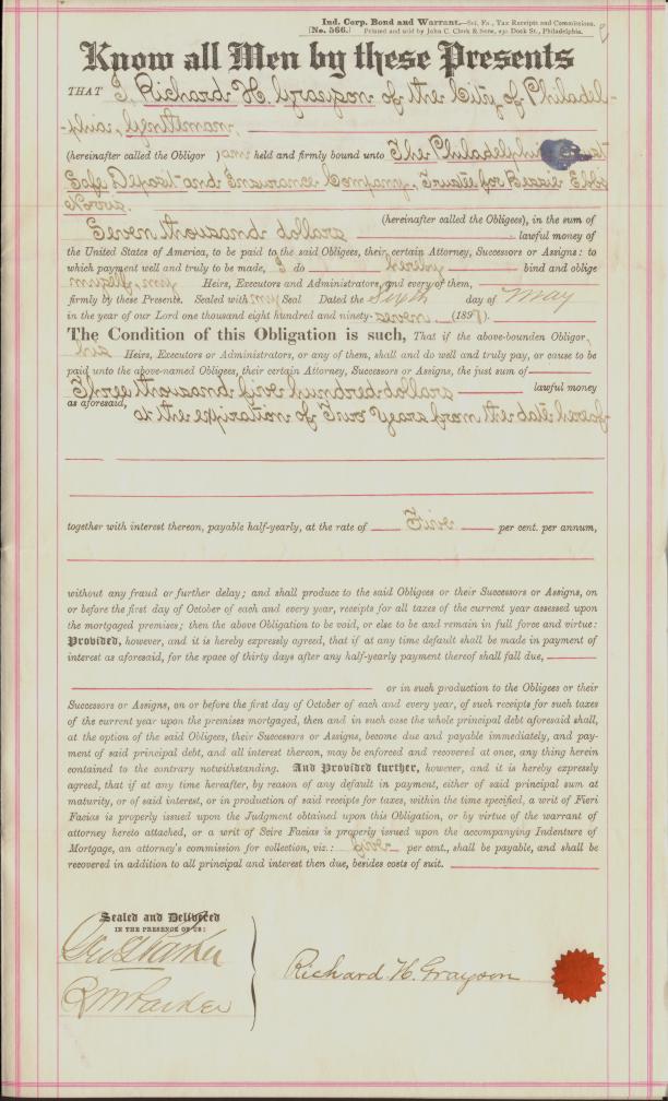 1st Page of 1897 Signature Loan Agreement