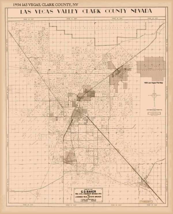 1954 Plat Map of Las Vegas/Clark County, Nevada